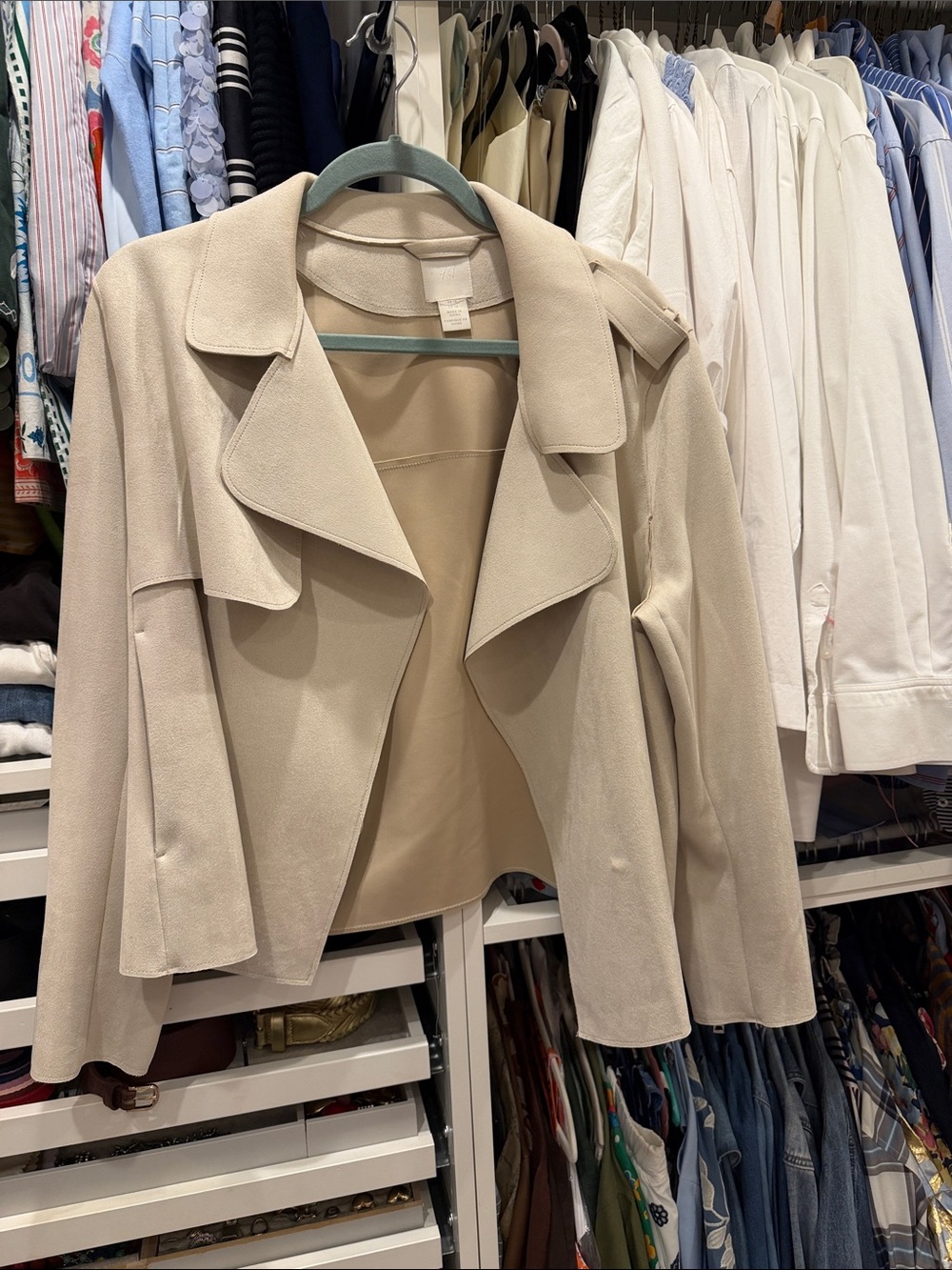 H&M Light Beige Draped Faux SuedeOpen-Front Women's Jacket NEVER WORN
